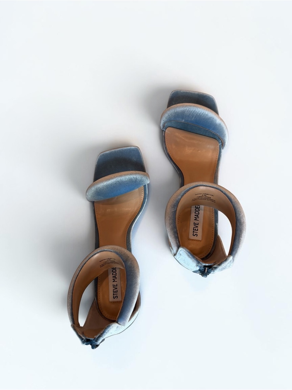 Steve Madden Powder Blue Velvet Ankle-Strap Stiletto Sandals - Picture 9 of 14